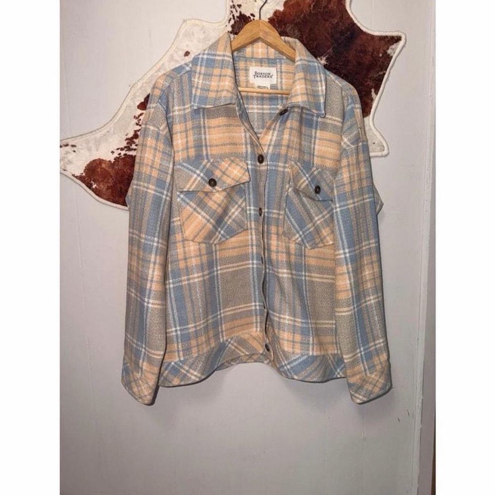 Boston Traders Light Blue and Beige Checkered Shirt
